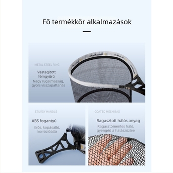 Összecsukható, hordozható nylon halászháló patakhoz — 26 cm nyílás, 20 cm mélység (Anyag: Nylon; Nyílás: 26 cm; Mélység: 20 cm; Összecsukható)