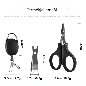 PE vonalhoz tervezett horgászolló rozsdamentes acél fogazott pengékkel, karbon vonalvágó, többfunkciós al-lin klip, hajlítható övklipsz