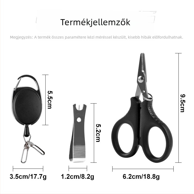 PE vonalhoz tervezett horgászolló rozsdamentes acél fogazott pengékkel, karbon vonalvágó, többfunkciós al-lin klip, hajlítható övklipsz