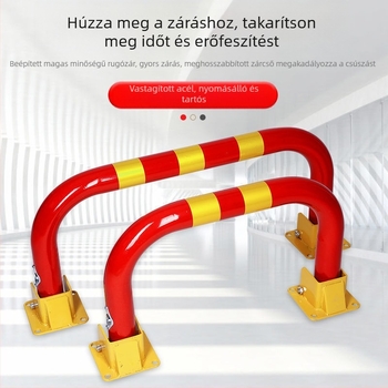 Személyre szabott garázs parkolási zár, megerősített U‑alakú acélsín védőkorlát ütközés elleni védelemmel és reflexiós biztonsági blokkolóval, tartozékokkal