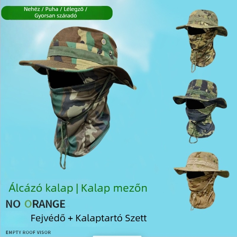 Kamuflázs körszélű fejfedő kültéri tevékenységekhez – szélvédő Bennie sapka zsinórral, uniszex, poliészter, hegymászáshoz és horgászathoz