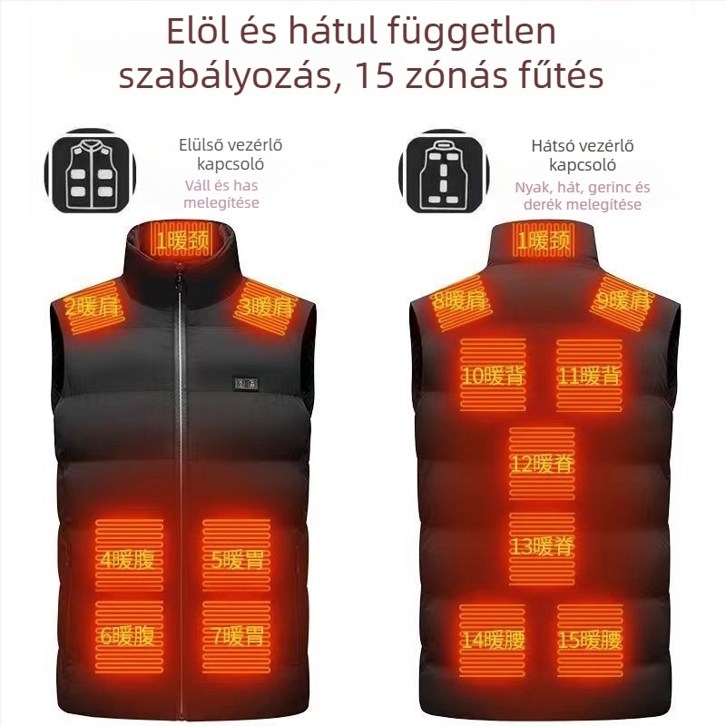 Férfi pamut-bélelt mellény-kardigán cipzárral, álló gallérral, vastag téli poliészter