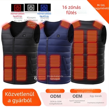 Férfi pamutból bélelt mellény USB-melegítéssel, állandó hőmérséklet, álló gallér, cipzár, oldalsó zsebek