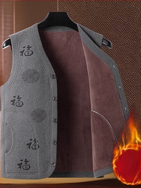 Férfi bársonyos vastagított V-nyakú mellény, téli 2025, üzleti casual stílus, töltött, egysoros