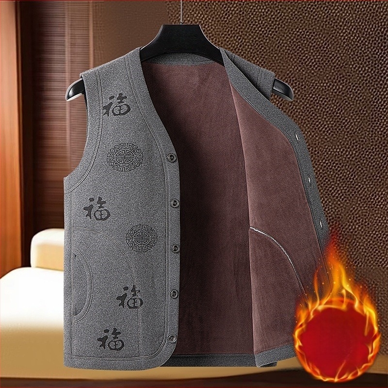 Férfi bársonyos vastagított V-nyakú mellény, téli 2025, üzleti casual stílus, töltött, egysoros