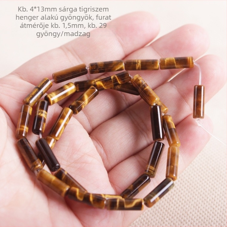 Természetes vörös és sárga tigriszem hengeres gyöngyök, kézzel készített DIY karkötő- és nyaklánckiegészítők, félkész gyöngyök