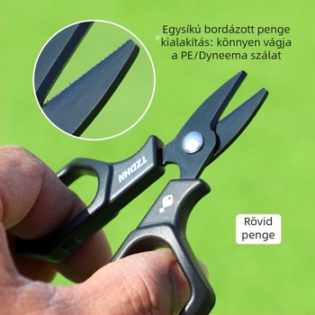 Horgász damilvágó olló – titánbevonatú pengékkel, multifunkcionális, PE damillal kompatibilis, anyag: ólom