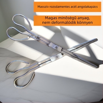 Rozsdamentes acél tengeri élelmiszerhez használható összecsukható csipesz, hosszú nyélű, nehéz kivitelű eszköz