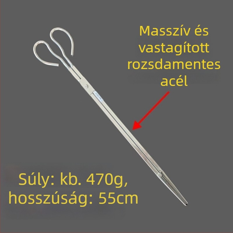 Rozsdamentes acél tengeri élelmiszerhez használható összecsukható csipesz, hosszú nyélű, nehéz kivitelű eszköz
