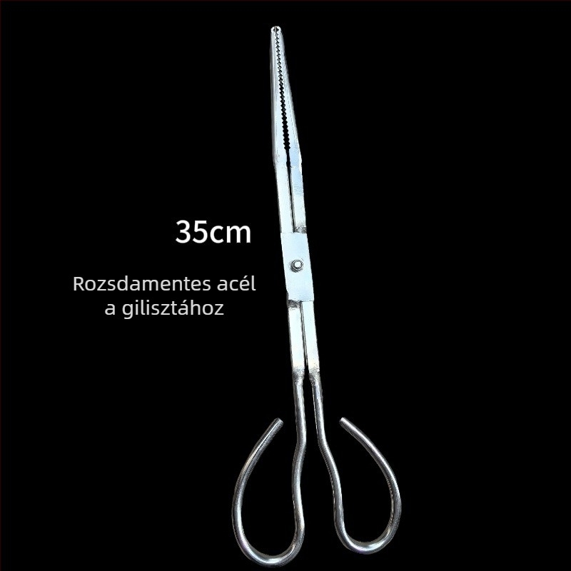 Rozsdamentes acél tengeri élelmiszerhez használható összecsukható csipesz, hosszú nyélű, nehéz kivitelű eszköz