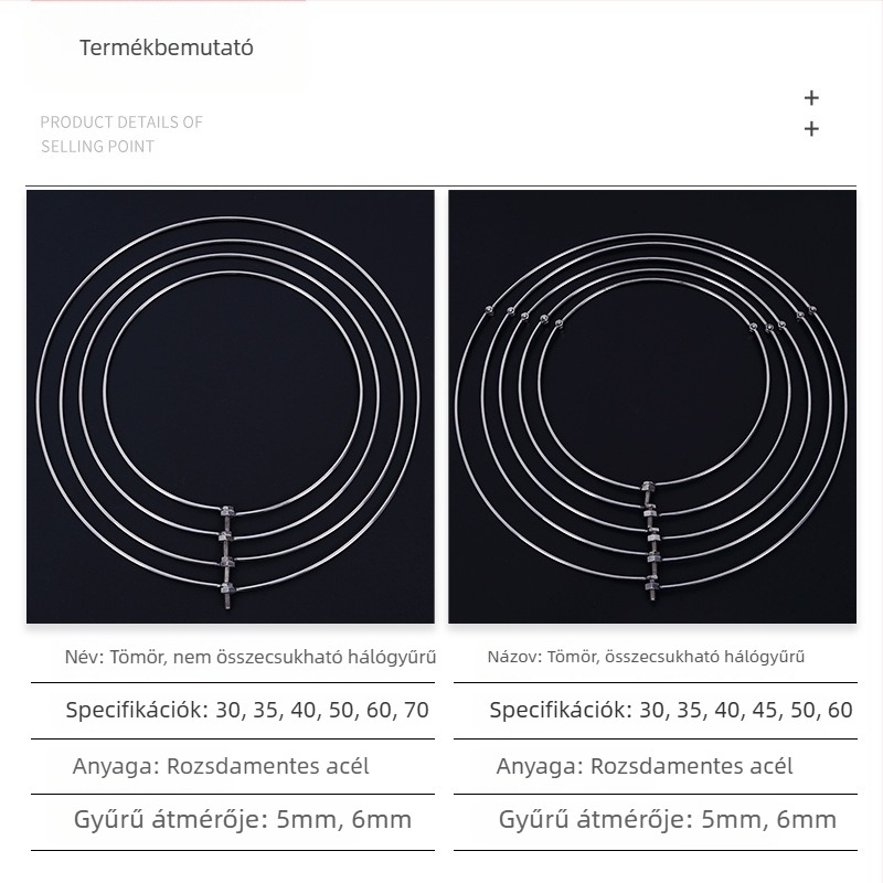 Tömör rozsdamentes acél halászati hálógyűrű, összecsukható vagy fix kivitel