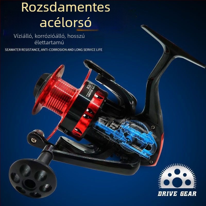 Horgászorsó - Fém test, rozsdamentes acél, ellenálló a tengervíznek, hosszú dobás, 13+ tengely