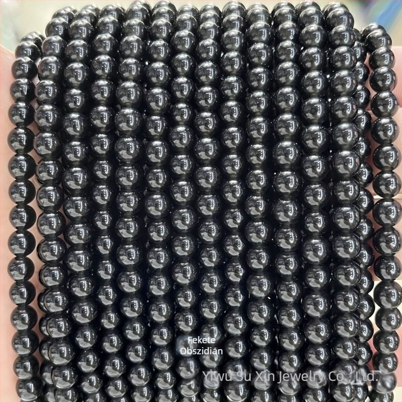 Kerek obsidián gyöngyök – arany, ezüst, színes és fekete változatok; félkész DIY ékszer alkatrészek