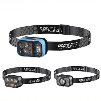 Intelligens szenzoros LED fejlámpa USB töltéssel, 100–200 m fényhatótávolság, ideális túrázáshoz, kempingezéshez és éjszakai horgászathoz