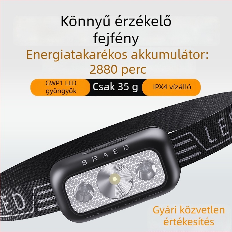 LED fejlámpa horgászathoz, újratölthető, vízálló, 300+ m fényhatótáv, 8–72 óra üzemidő