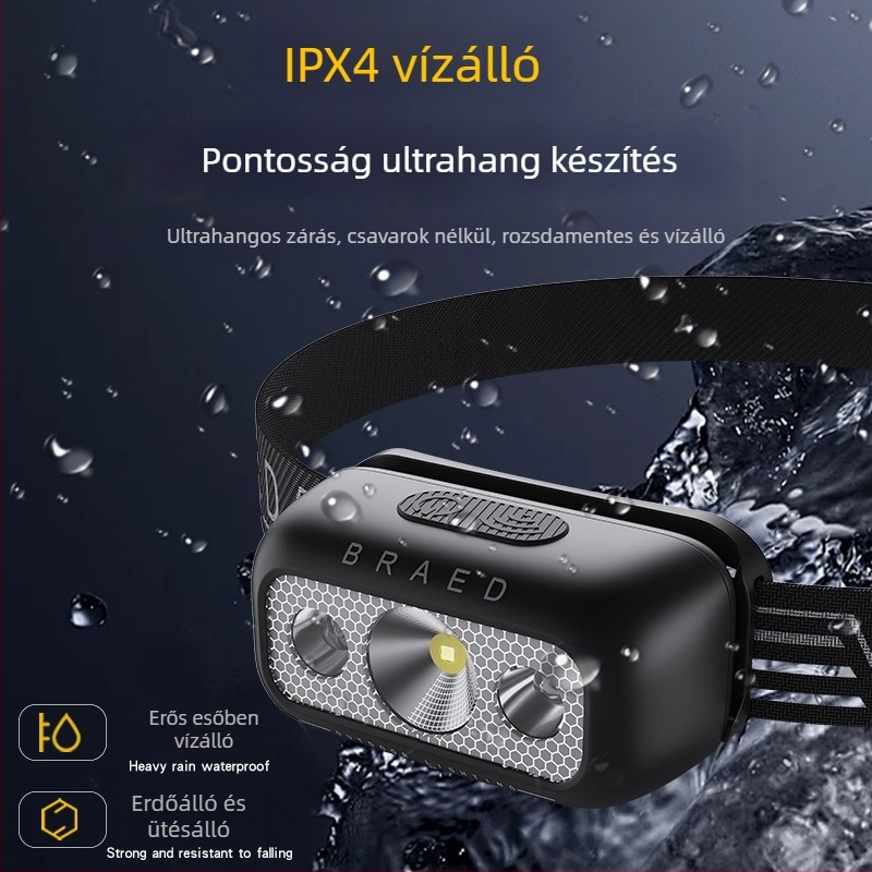 LED fejlámpa horgászathoz, újratölthető, vízálló, 300+ m fényhatótáv, 8–72 óra üzemidő