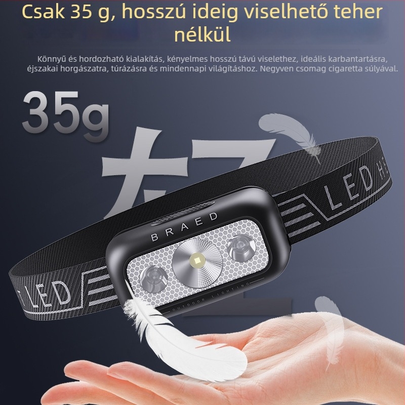 LED fejlámpa horgászathoz, újratölthető, vízálló, 300+ m fényhatótáv, 8–72 óra üzemidő