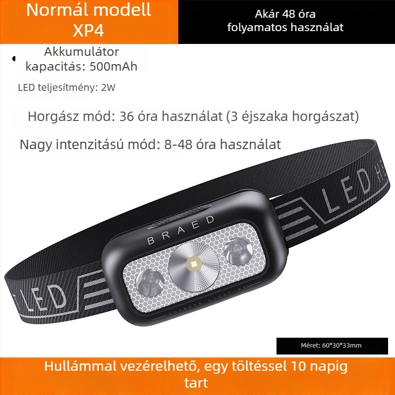 LED fejlámpa horgászathoz, újratölthető, vízálló, 300+ m fényhatótáv, 8–72 óra üzemidő