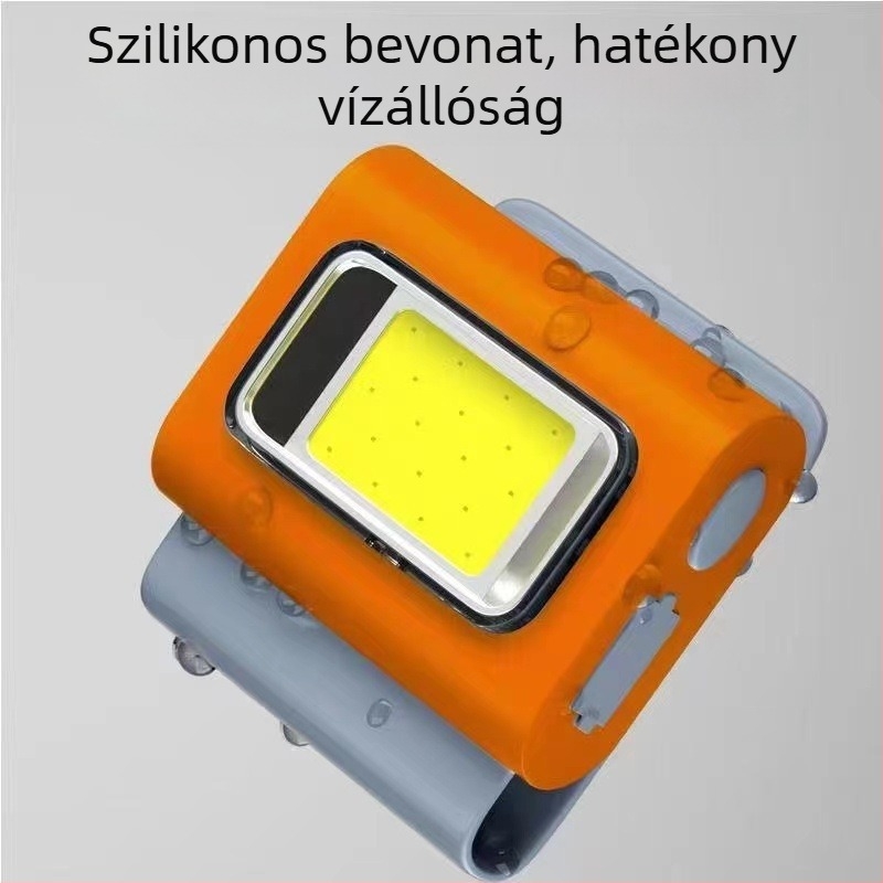 LED lámpa mágneses töltéssel és ruhacsipesz tartóval, szilikon ház, COB LED