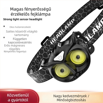 COB LED-es fejlámpa, 10W, 1200mAh újratölthető, hatótáv 100–200 m