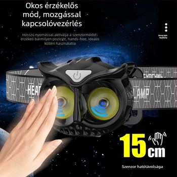COB LED-es fejlámpa, 10W, 1200mAh újratölthető, hatótáv 100–200 m