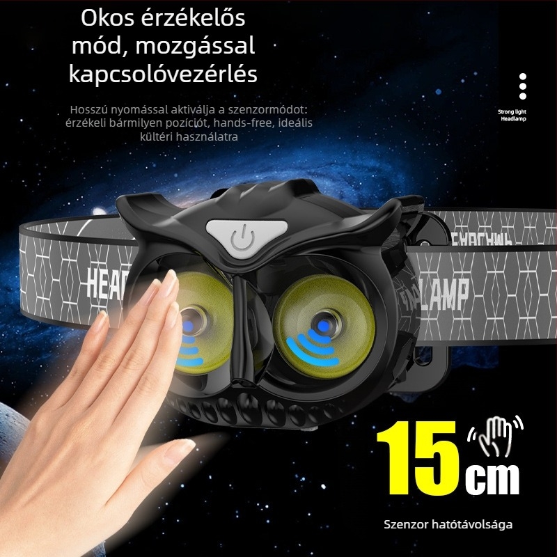 COB LED-es fejlámpa, 10W, 1200mAh újratölthető, hatótáv 100–200 m