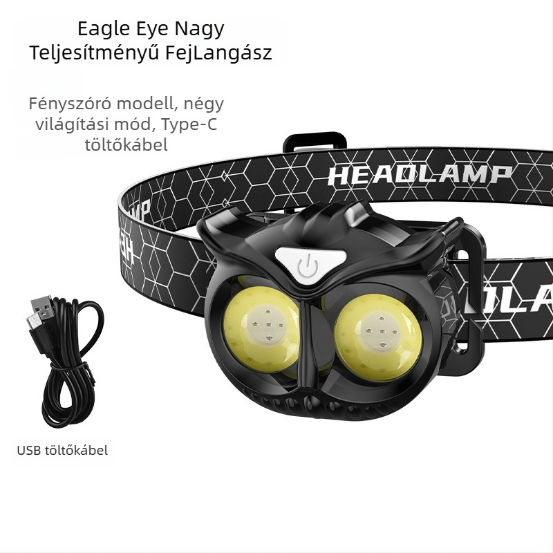 COB LED-es fejlámpa, 10W, 1200mAh újratölthető, hatótáv 100–200 m