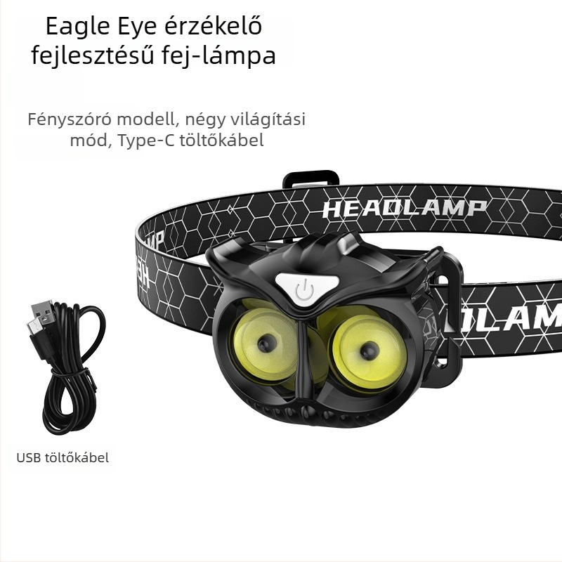 COB LED-es fejlámpa, 10W, 1200mAh újratölthető, hatótáv 100–200 m
