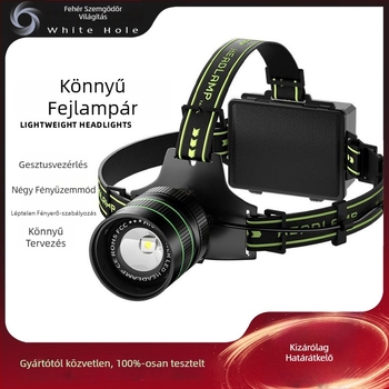 LED fejlámpa, 60W, 6000mAh, kézfeltöltéses, 360° forgás, 500m hatótáv