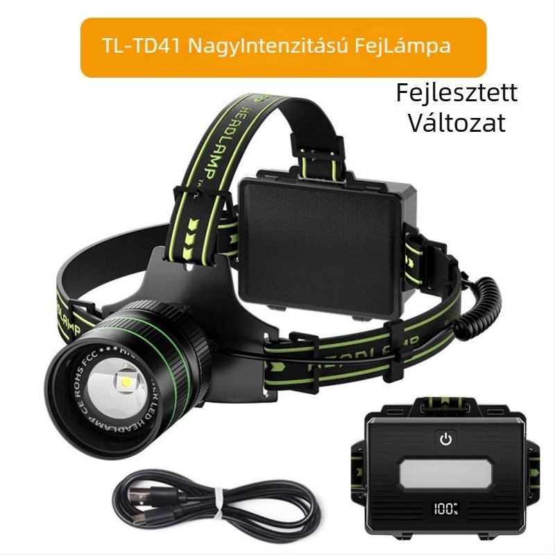 LED fejlámpa, 60W, 6000mAh, kézfeltöltéses, 360° forgás, 500m hatótáv
