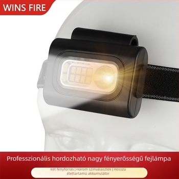 LED fejlámpa ruhára clipelhető, USB-töltésű, ABS-ház, LED fényforrás, hatótáv akár 50 m, kempingezésre és éjszakai horgászatra alkalmas