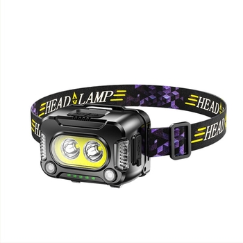 Fejlámpa intelligens szenzorral, újratölthető, 10W, 1200mAh, LED+COB világítás, hosszú üzemidő, 100–200 m hatótáv