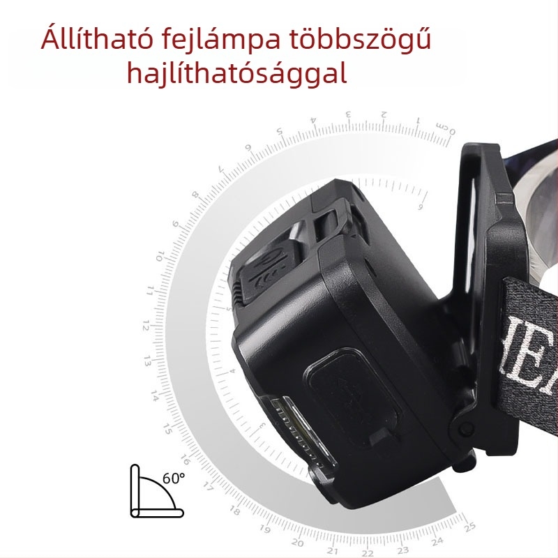 Fejlámpa intelligens szenzorral, újratölthető, 10W, 1200mAh, LED+COB világítás, hosszú üzemidő, 100–200 m hatótáv