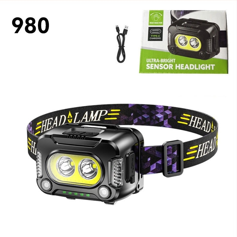 Fejlámpa intelligens szenzorral, újratölthető, 10W, 1200mAh, LED+COB világítás, hosszú üzemidő, 100–200 m hatótáv