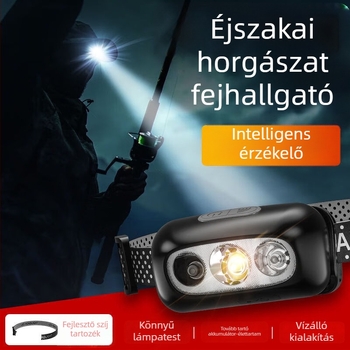 LED fejlámpa éjszakai horgászathoz töltővel, test alumínium ötvözet, 3W, 800mAh akkumulátor, fénysugár 100–200 m