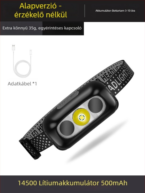 LED fejlámpa éjszakai horgászathoz töltővel, test alumínium ötvözet, 3W, 800mAh akkumulátor, fénysugár 100–200 m