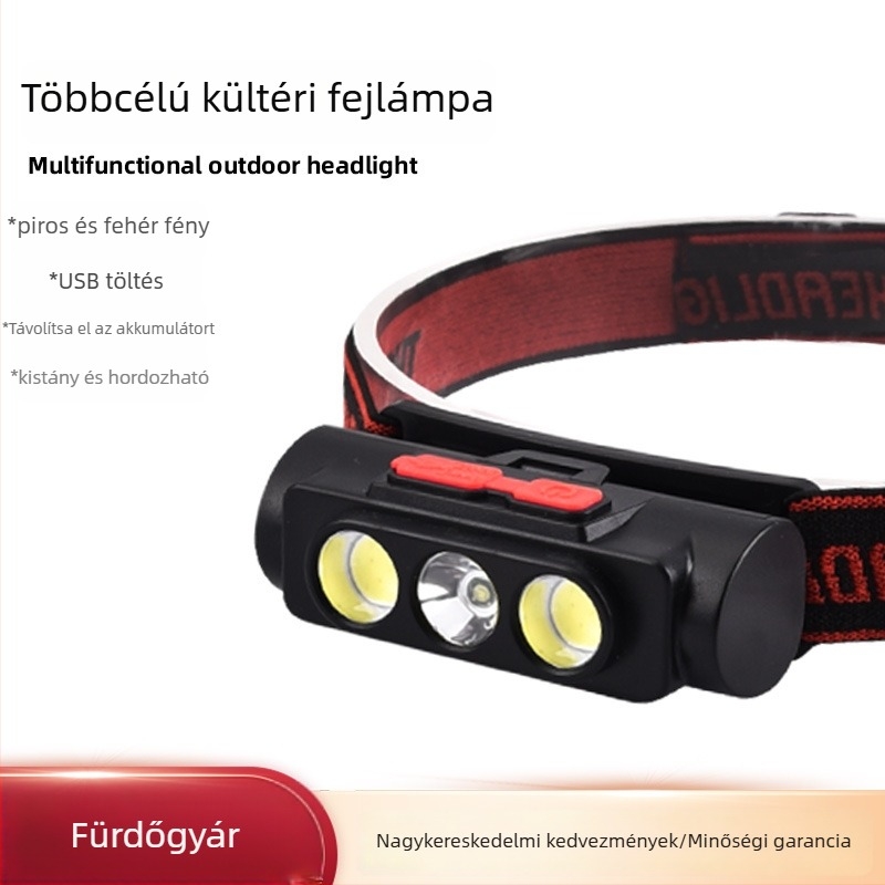 Fejlámpa LED leválasztható kettős világítással, USB-töltés, 10W, hatótáv 100–200 m