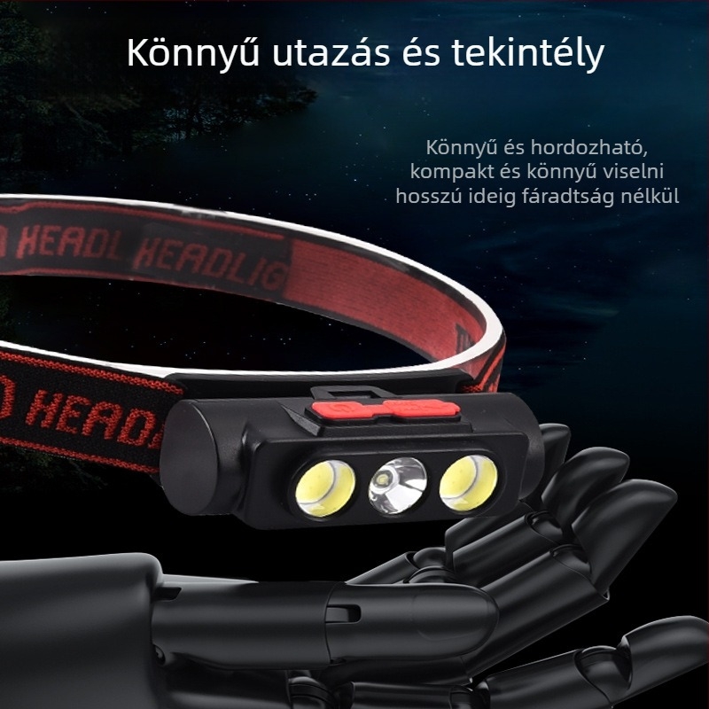 Fejlámpa LED leválasztható kettős világítással, USB-töltés, 10W, hatótáv 100–200 m