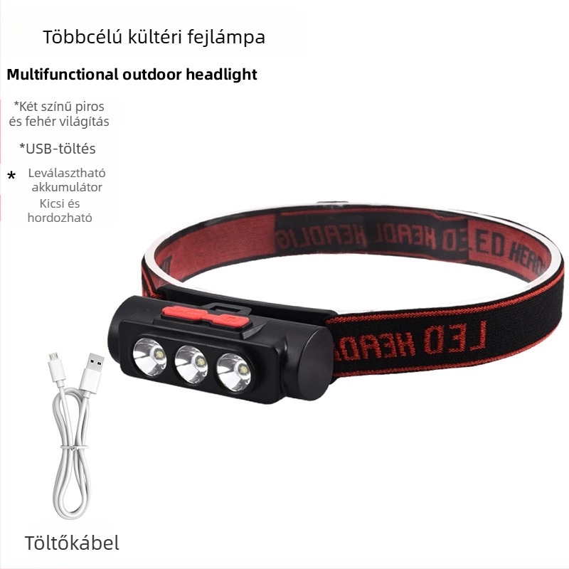 Fejlámpa LED leválasztható kettős világítással, USB-töltés, 10W, hatótáv 100–200 m