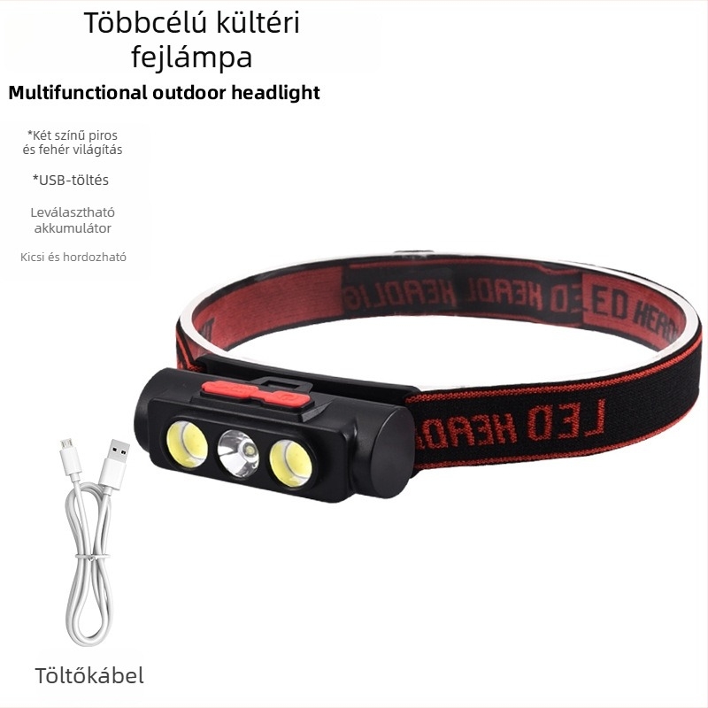 Fejlámpa LED leválasztható kettős világítással, USB-töltés, 10W, hatótáv 100–200 m