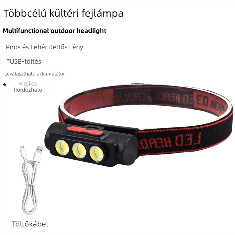 Fejlámpa LED leválasztható kettős világítással, USB-töltés, 10W, hatótáv 100–200 m
