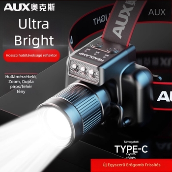 Aux/Aox LED fejlámpa, újratölthető, nagy fényerő, éjszakai horgászathoz, lyukfelderítéshez és éjszakai vezetéshez