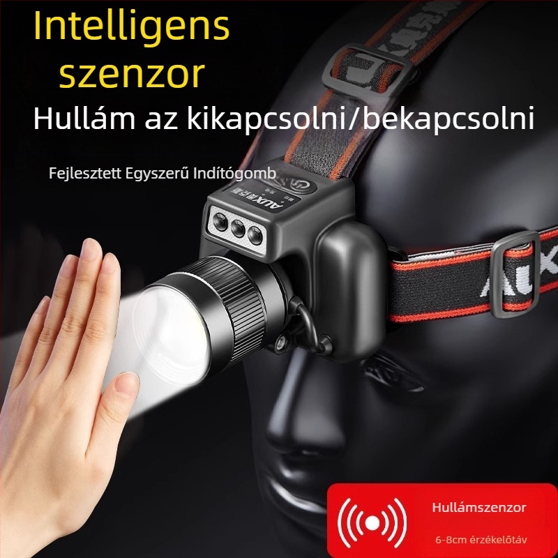 Aux/Aox LED fejlámpa, újratölthető, nagy fényerő, éjszakai horgászathoz, lyukfelderítéshez és éjszakai vezetéshez