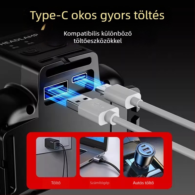 Aux/Aox LED fejlámpa, újratölthető, nagy fényerő, éjszakai horgászathoz, lyukfelderítéshez és éjszakai vezetéshez