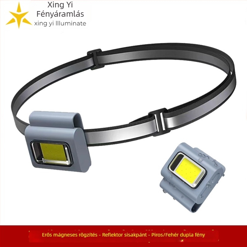 LED fejfény mágneses töltéssel, COB szilikon burkolat, ruhaklipek, 6W, 800 mAh akkumulátor