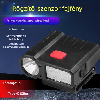 Sapka-clip LED fejlámpa, újratölthető, 5W, 1200mAh akkumulátor, ideális kültéri éjszakai horgászathoz