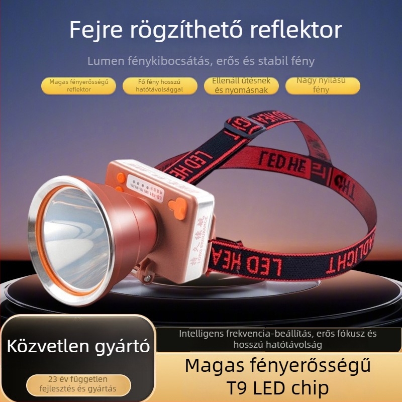 LED fejlámpa 2500mAh akkumulátorral, 30–80W, LED fényforrás, ABS műanyag + alumíniumötvözet, hatótávolság ≥500m