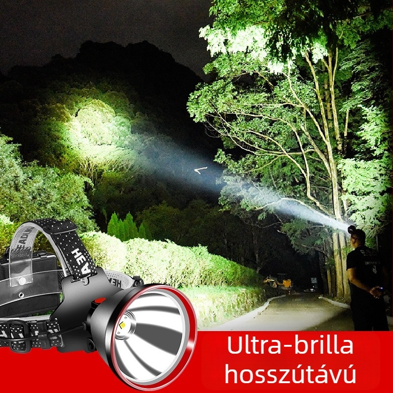 LED fejlámpa USB-töltéses, alumínium ötvözet test, LED fényforrás, kézi energiatermelés, maximális hatótávolság több mint 500 m