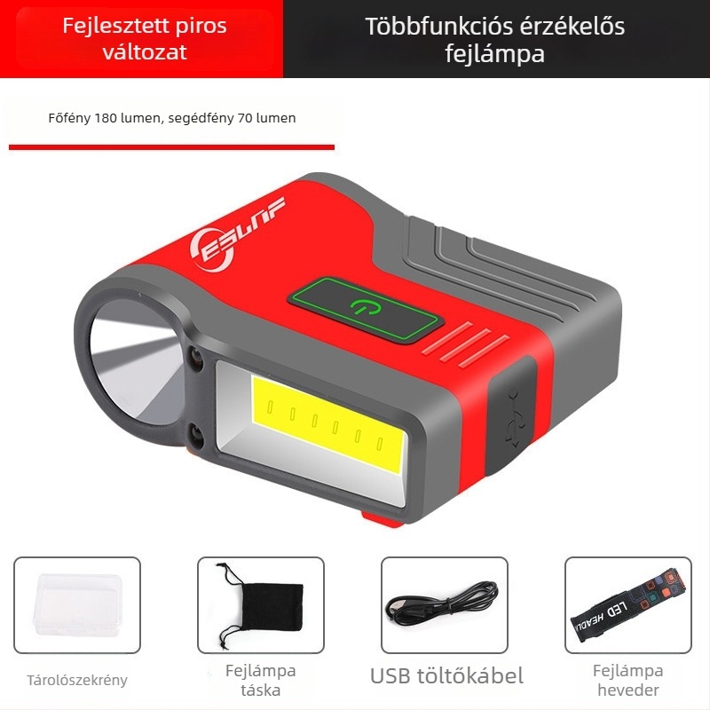 Sapkaklipec COB LED fejlámpa, vízálló, 50 m fényhatótáv, 2–8 óra üzemidő, újratölthető