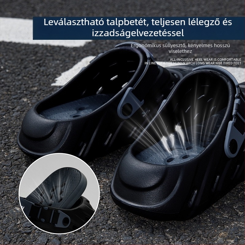 Férfi EVA szandálok, lélegzőek, csúszásmentes talppal, zárt toe, 3–4 cm-es sarokkal, mindennapi kültéri használatra